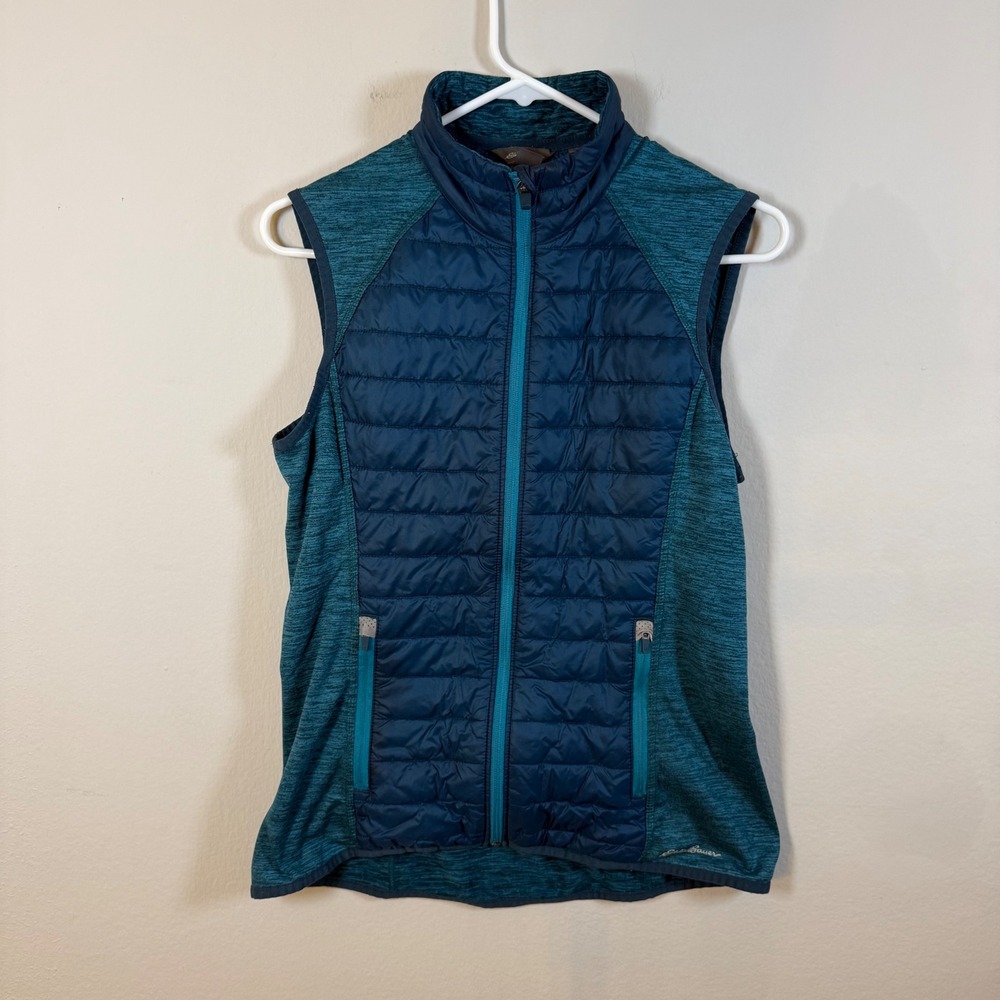 Eddie Bauer Womens Primaloft Hybrid Puffer Vest Navy Teal Space Dye Small
